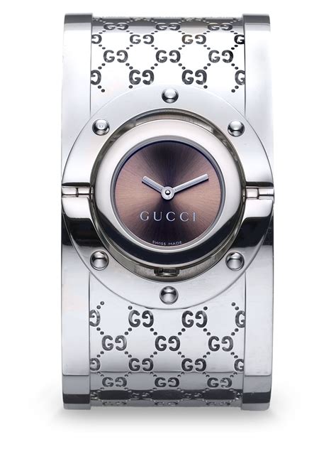 gucci ladies bangle watch with round brown face|gucci bangle watch with bezels.